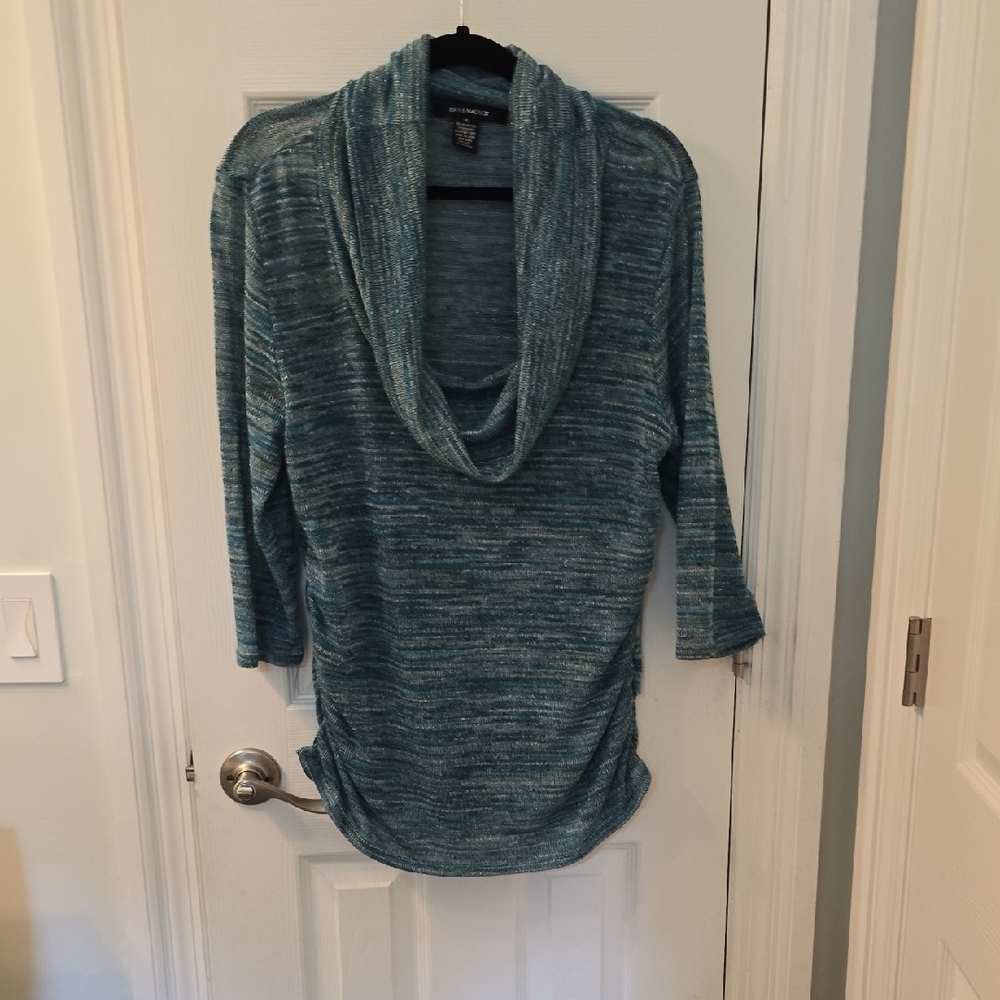 89th & Madison Blue Cowl Neck Lightweight Sweater with 3/4 Sleeves (#16)